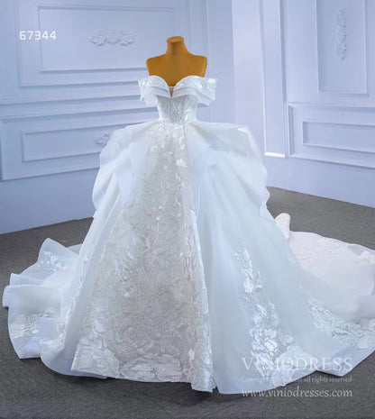 Off Shoulder Lace Applique Wedding Gown Dubai Wedding Dress 67344-wedding dresses 2025 -Viniodress-Ivory-Custom Size-