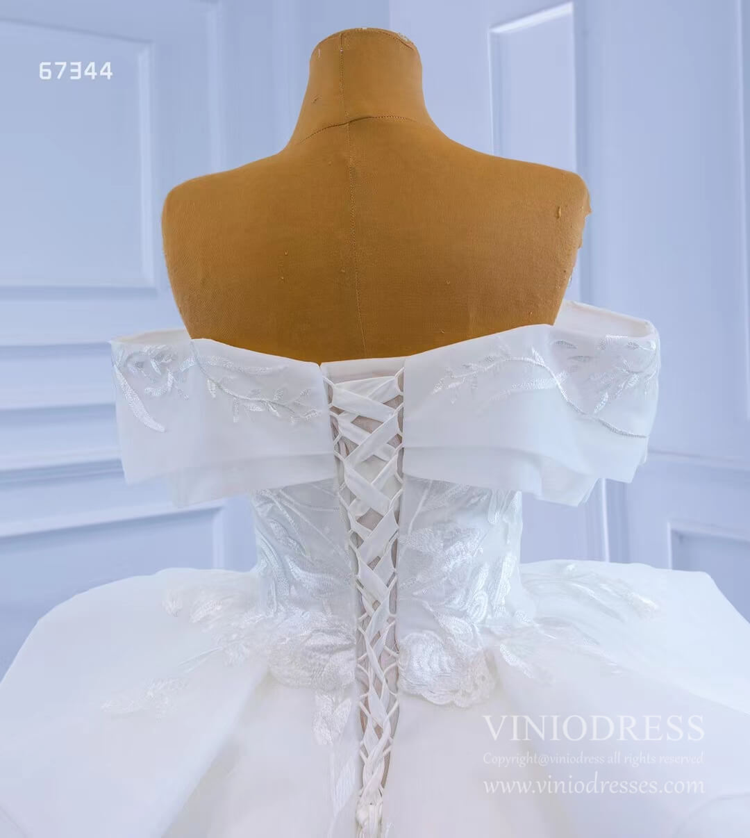 Off Shoulder Lace Applique Wedding Gown Dubai Wedding Dress 67344-wedding dresses 2025 -Viniodress-Ivory-Custom Size-
