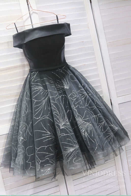 Off Shoulder Lace Black Homecoming Dresses SD1400-Homecoming Dresses 2025 -Viniodress-Black-Custom Size-