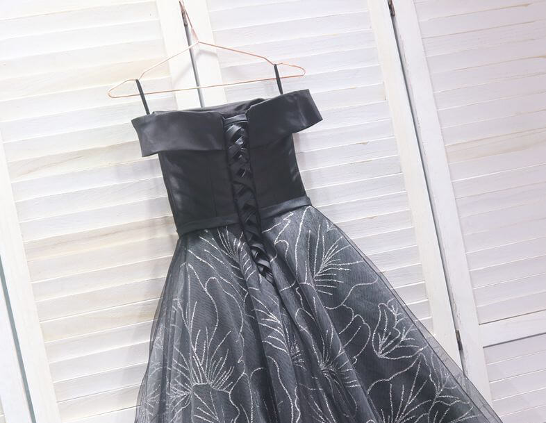 Off Shoulder Lace Black Homecoming Dresses SD1400-Homecoming Dresses 2025 -Viniodress-Black-Custom Size-