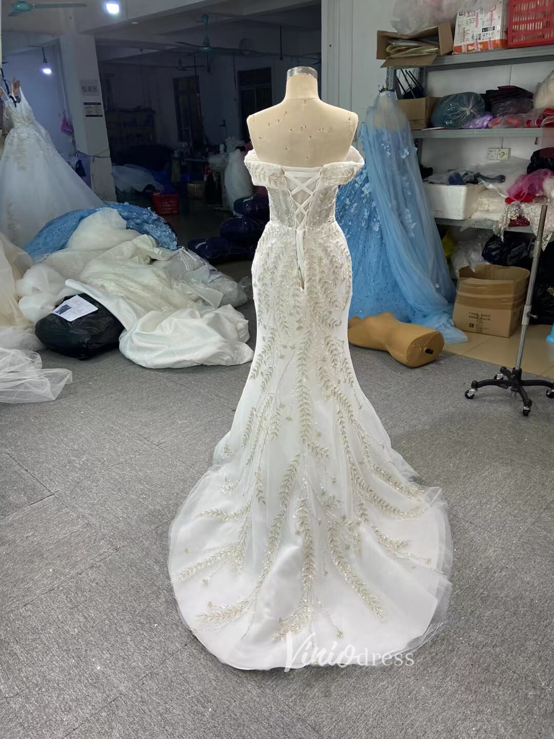 Off Shoulder Mermaid Wedding Dresses with Detachable Skirt 66945-wedding dresses 2025 -Viniodress-Ivory-Custom Size-