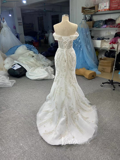 Off Shoulder Mermaid Wedding Dresses with Detachable Skirt 66945-wedding dresses 2025 -Viniodress-Ivory-Custom Size-