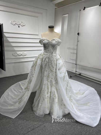 Off Shoulder Mermaid Wedding Dresses with Detachable Skirt 66945-wedding dresses 2025 -Viniodress-Ivory-Custom Size-