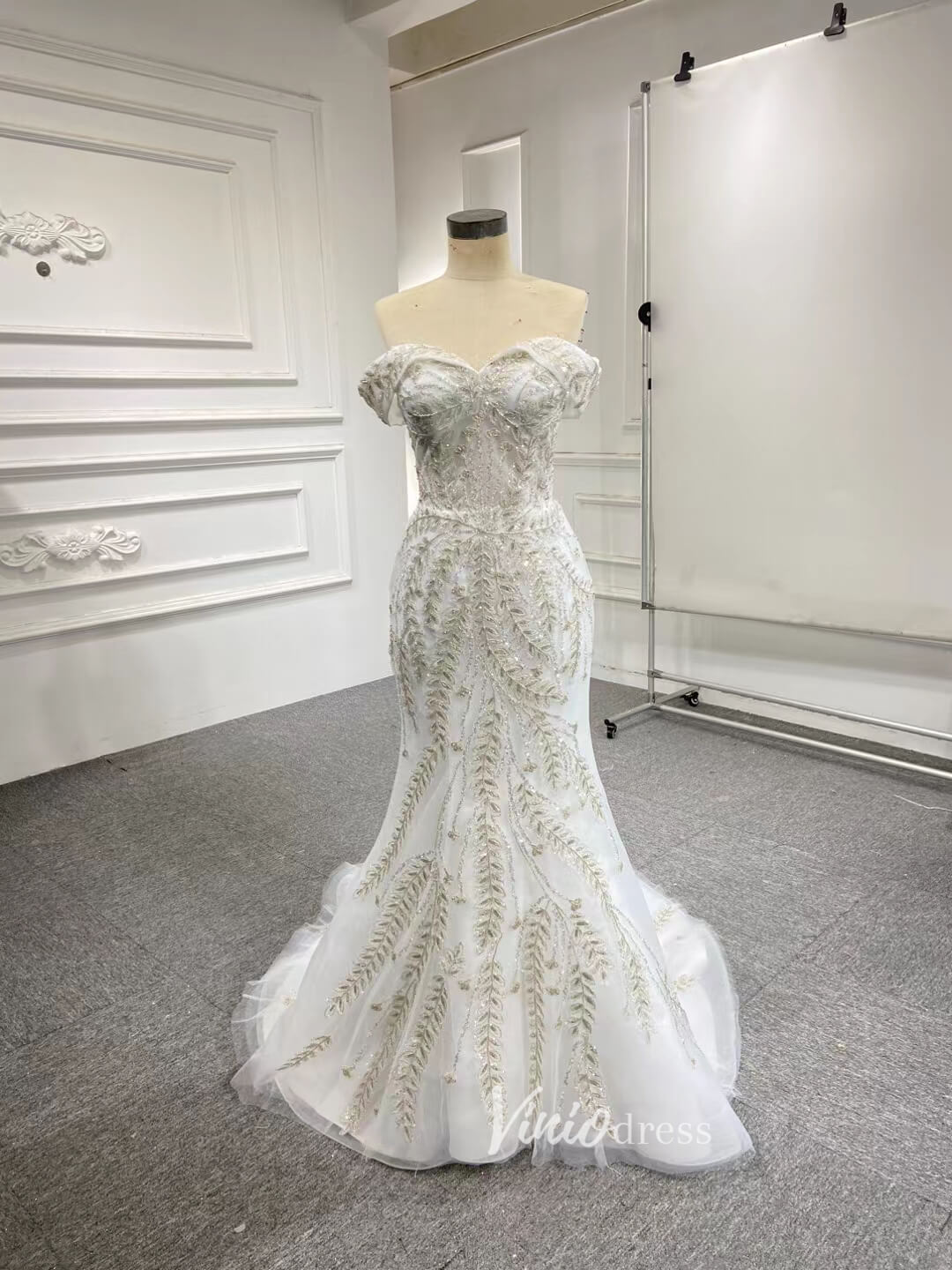 Off Shoulder Mermaid Wedding Dresses with Detachable Skirt 66945-wedding dresses 2025 -Viniodress-Ivory-Custom Size-