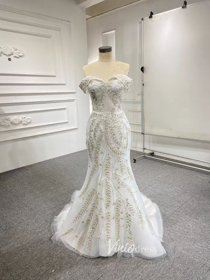 Off Shoulder Mermaid Wedding Dresses with Detachable Skirt 66945-wedding dresses 2025 -Viniodress-Ivory-Custom Size-