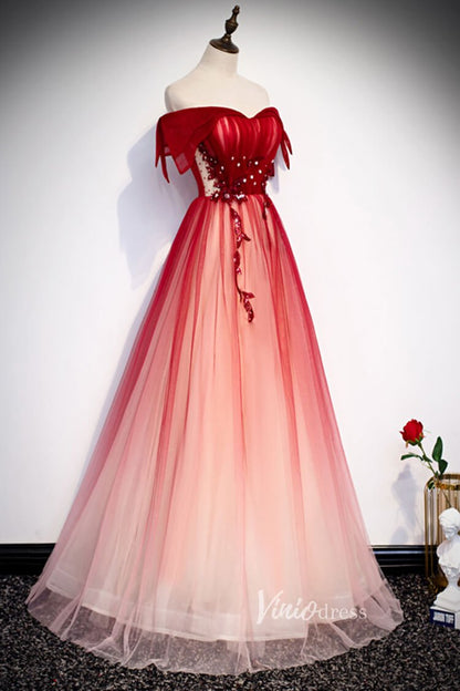 Off Shoulder Red Long Prom Dress Ombre Tulle Formal Dresses FD2629 Viniodress Off Shoulder Red Long Prom Dress Ombre Tulle Formal Dresses FD2629 Viniodress
