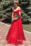 Prom Dress 2025 Off Shoulder Red Prom Dresses Shiny Sweet 15 Dress FD2654-unique prom dresses-Red-Custom Size-Viniodress