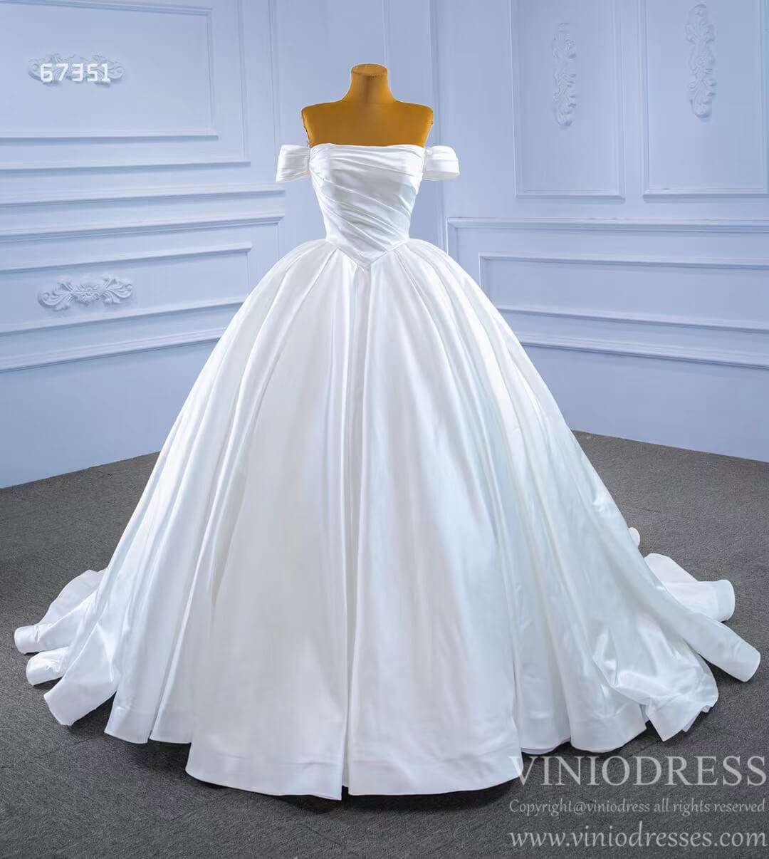 Off Shoulder Satin Wedding Gown Simple Classy Wedding Dress 67351-wedding dresses 2025 -Viniodress-Ivory-Custom Size-