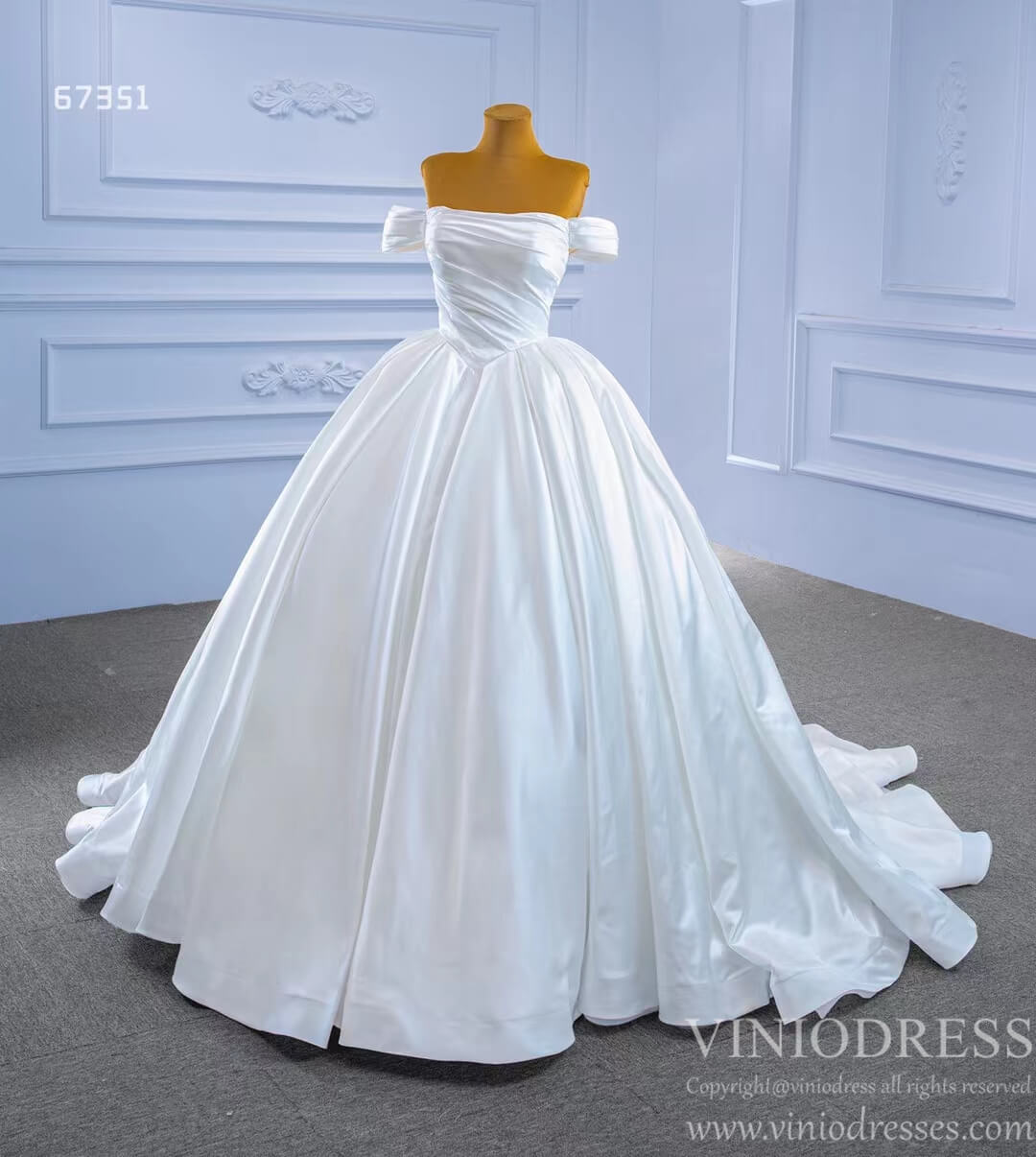Off Shoulder Satin Wedding Gown Simple Classy Wedding Dress 67351-wedding dresses 2025 -Viniodress-Ivory-Custom Size-