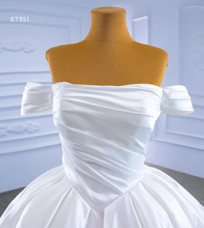 Off Shoulder Satin Wedding Gown Simple Classy Wedding Dress 67351-wedding dresses 2025 -Viniodress-Ivory-Custom Size-