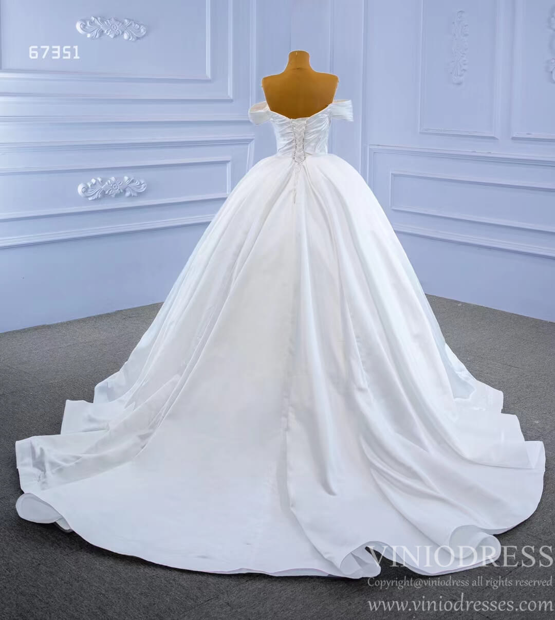 Off Shoulder Satin Wedding Gown Simple Classy Wedding Dress 67351-wedding dresses-Viniodress-Viniodress