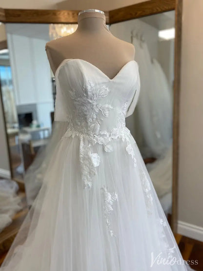 Off Shoulder Tulle Wedding Dress with Floral Appliqué and Sweetheart Neckline – VW2547-wedding dresses 2025 -Viniodress-White-Custom Size-