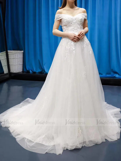 Off the Shoulder Beach Wedding Dresses with Beaded Bodice VW1062-wedding dresses 2025 -Viniodress-Ivory-Custom Size-