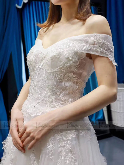 Off the Shoulder Beach Wedding Dresses with Beaded Bodice VW1062-wedding dresses 2025 -Viniodress-Ivory-Custom Size-