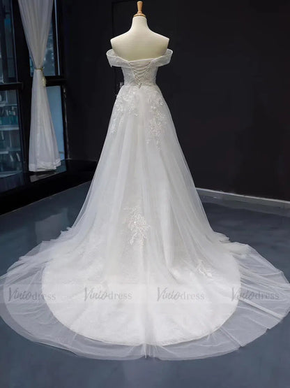 Off the Shoulder Beach Wedding Dresses with Beaded Bodice VW1062-wedding dresses 2025 -Viniodress-Ivory-Custom Size-