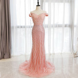 Prom Dress 2025 Off the Shoulder Beaded Prom Dresses Sheath Evening Dress FD2673-unique prom dresses-Pink-US 2-Viniodress