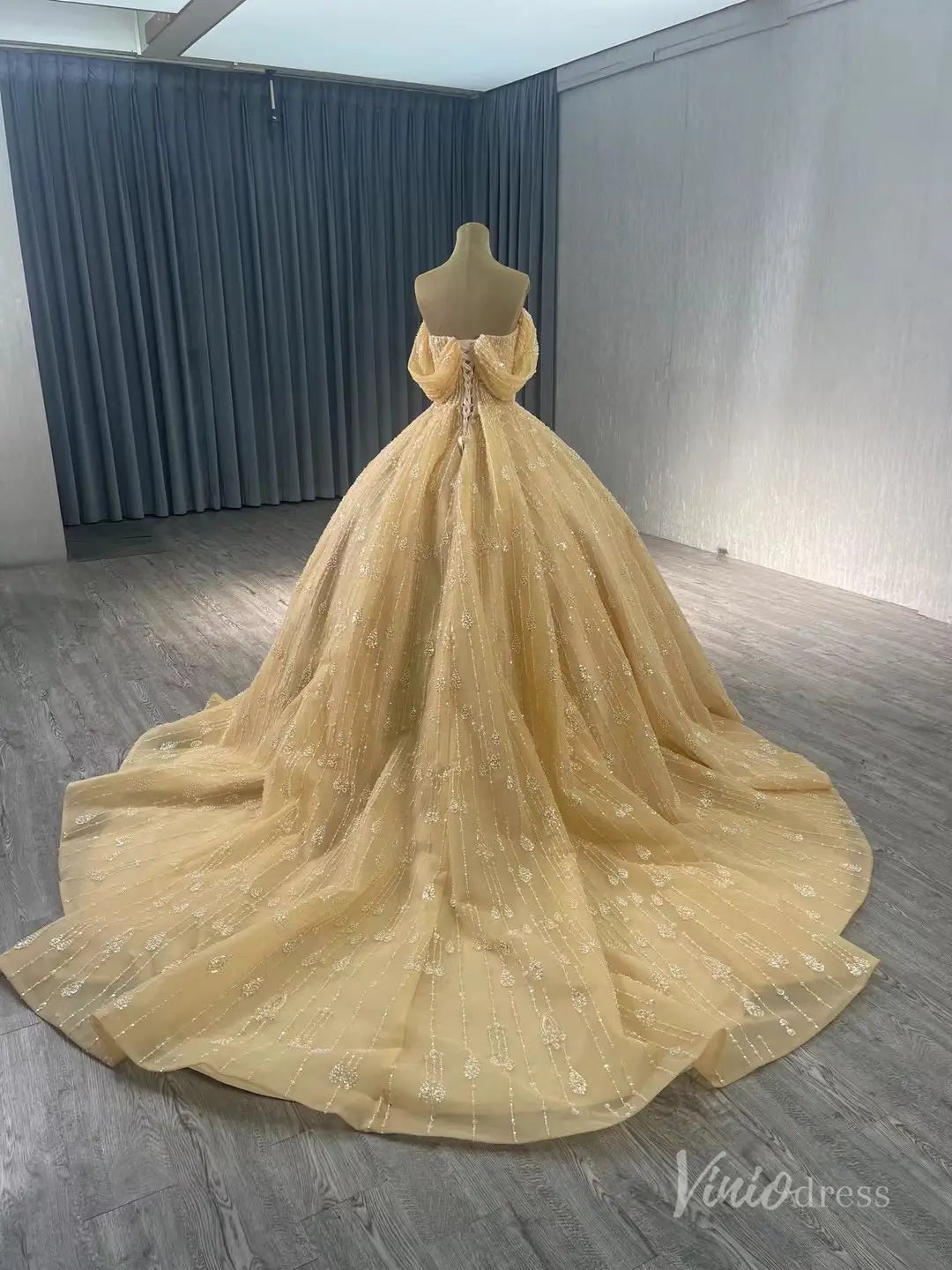 Off the Shoulder Beaded Wedding Dresses Luxury Ball Gown Quinceanera Dress 241052-wedding dresses 2025 -Viniodress-Ivory-Custom Size-