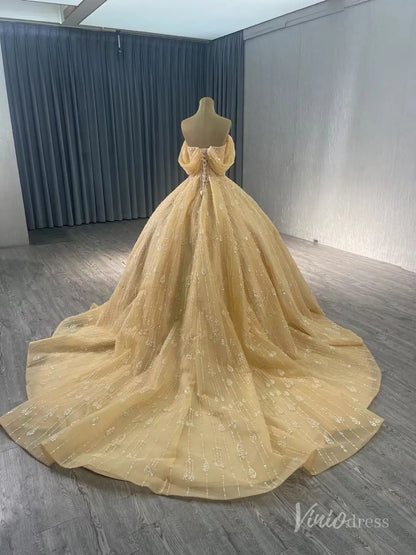 Off the Shoulder Beaded Wedding Dresses Luxury Ball Gown Quinceanera Dress 241052-wedding dresses 2025 -Viniodress-Ivory-Custom Size-