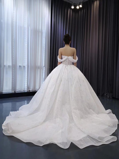 Off the Shoulder Beaded Wedding Dresses Luxury Ball Gown Quinceanera Dress 241052-wedding dresses 2025 -Viniodress-Ivory-Custom Size-