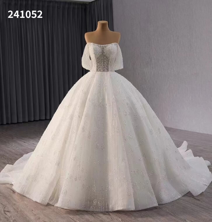 Off the Shoulder Beaded Wedding Dresses Luxury Ball Gown Quinceanera Dress 241052-wedding dresses 2025 -Viniodress-Ivory-Custom Size-