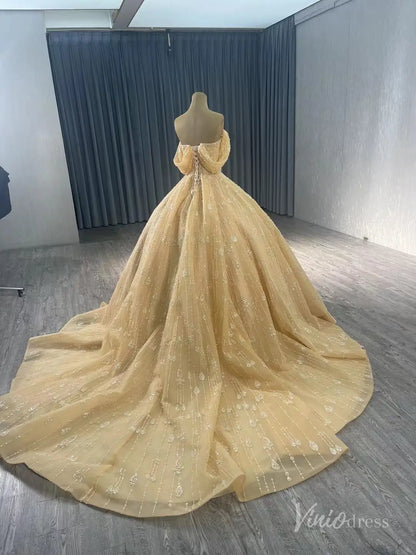 Off the Shoulder Beaded Wedding Dresses Luxury Ball Gown Quinceanera Dress 241052-wedding dresses 2025 -Viniodress-Ivory-Custom Size-