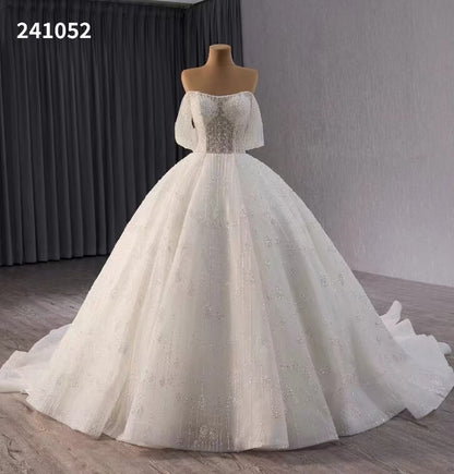 Off the Shoulder Beaded Wedding Dresses Luxury Ball Gown Quinceanera Dress 241052-wedding dresses 2025 -Viniodress-Ivory-Custom Size-