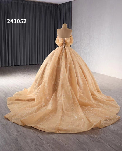 Off the Shoulder Beaded Wedding Dresses Luxury Ball Gown Quinceanera Dress 241052-wedding dresses 2025 -Viniodress-Ivory-Custom Size-