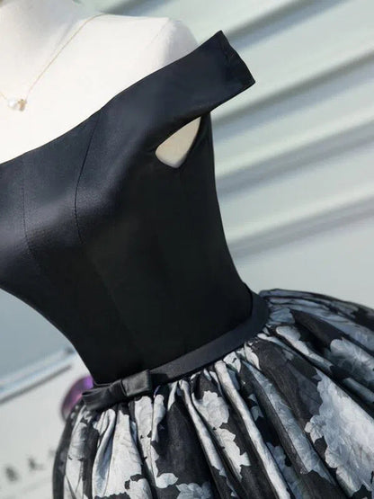 Off the Shoulder Black Floral Homecoming Dresses SD1012-Homecoming Dresses 2025 -Viniodress-Black-Custom Size-