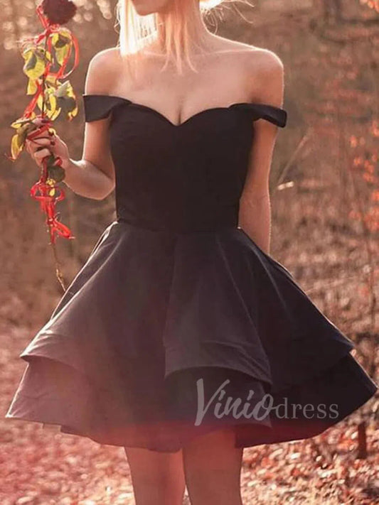 Off the Shoulder Black Homecoming Dresses SD1208-Homecoming Dresses 2025 -Viniodress-Black-Custom Size-