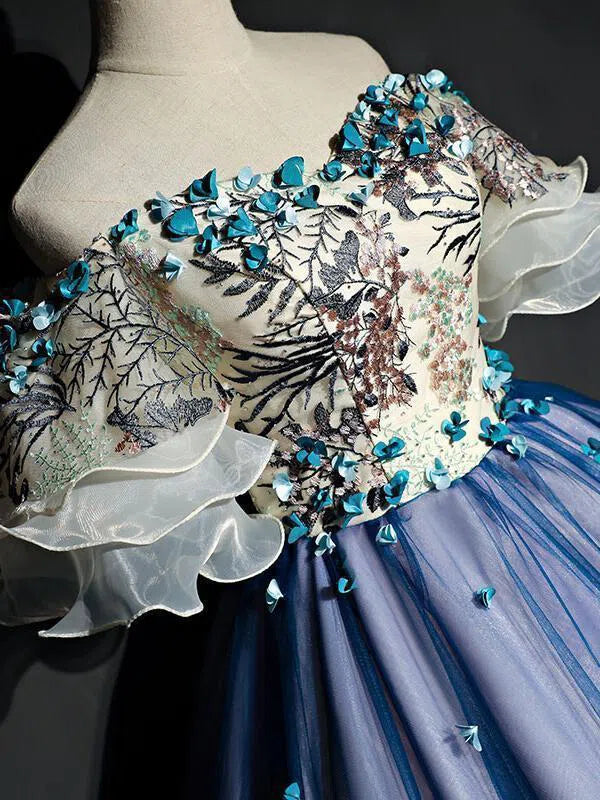 Off the Shoulder Blue Prom Dresses Floral Quinceanera Dress FD1040-prom dresses 2025 -Viniodress-As Picture-Custom Size-