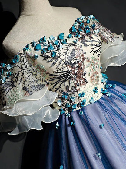 Off the Shoulder Blue Prom Dresses Floral Quinceanera Dress FD1040-prom dresses 2025 -Viniodress-As Picture-Custom Size-