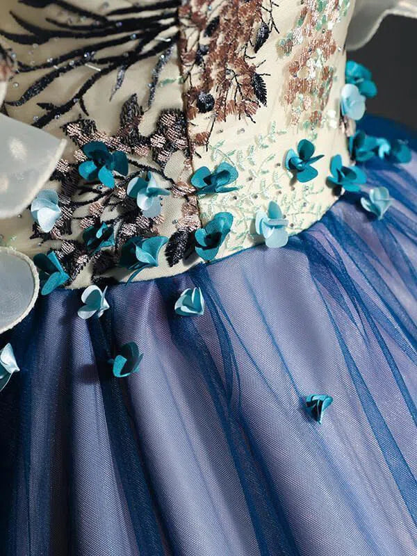 Prom Dress 2025 Off the Shoulder Blue Prom Dresses Floral Quinceanera Dress FD1040-unique prom dresses-As Picture-Custom Size-Viniodress