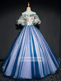 Off the Shoulder Blue Prom Dresses Floral Quinceanera Dress FD1040-prom dresses-Viniodress-As Picture-Custom Size-Viniodress