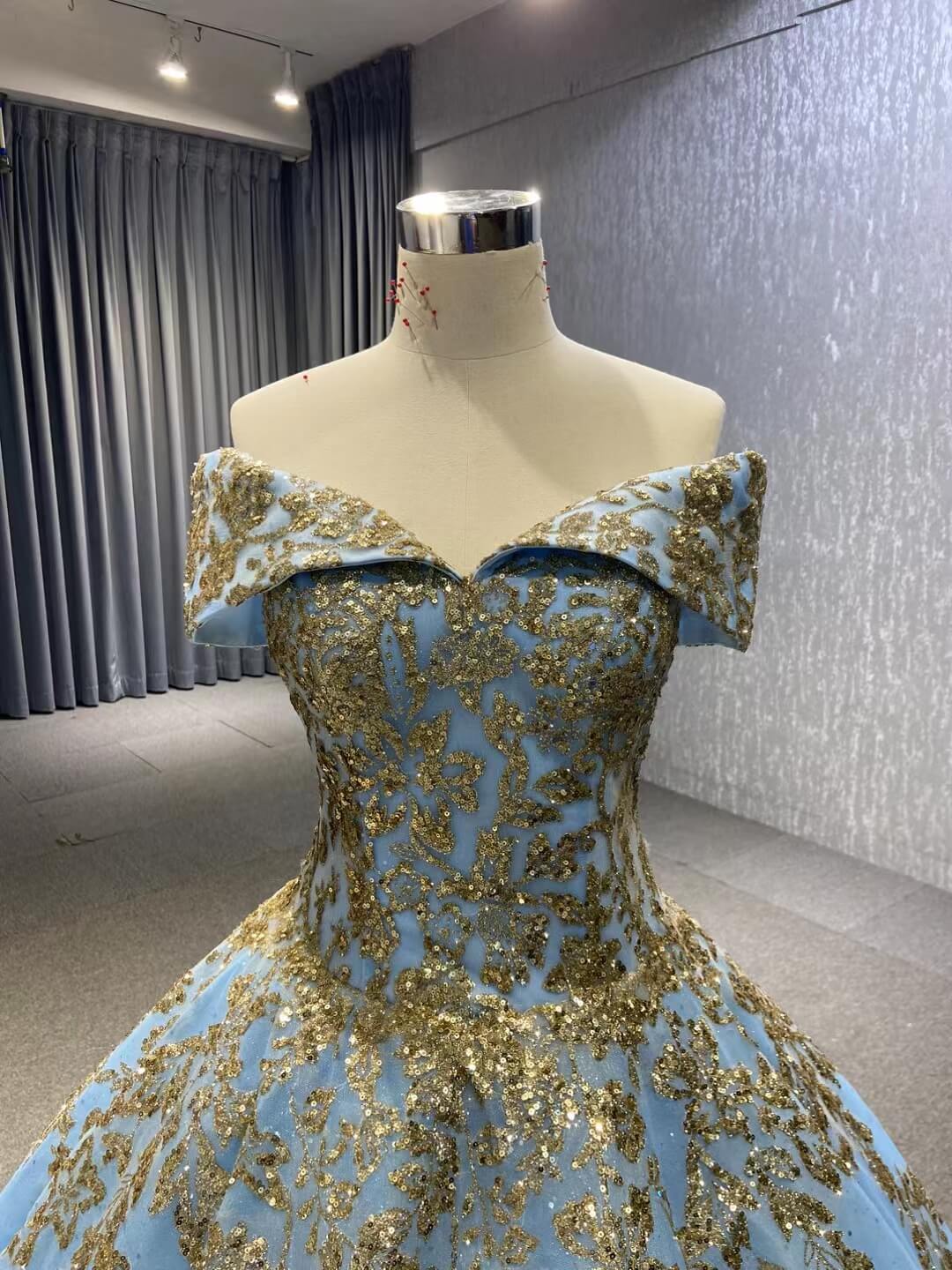 Off the Shoulder Blue Quinceanera Dresses Ball Gown 66949 Floor Length –  Viniodress