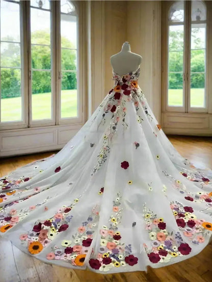 Off-the-Shoulder Colorful Wedding Dress | Sweetheart Neck A-Line Gown with Removable Bishop Sleeves FW237-wedding dresses 2025 -Viniodress-Ivory-Custom Size-