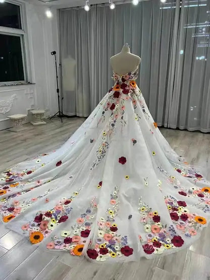 Off-the-Shoulder Colorful Wedding Dress | Sweetheart Neck A-Line Gown with Removable Bishop Sleeves FW237-wedding dresses 2025 -Viniodress-Ivory-Custom Size-