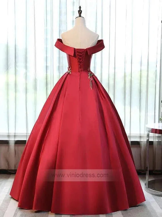 Prom Dress 2025 Off the Shoulder Cute Quinceanera Dresses Floral Ball Gowns FD1023-unique prom dresses-Rose Red-Custom Size-Viniodress