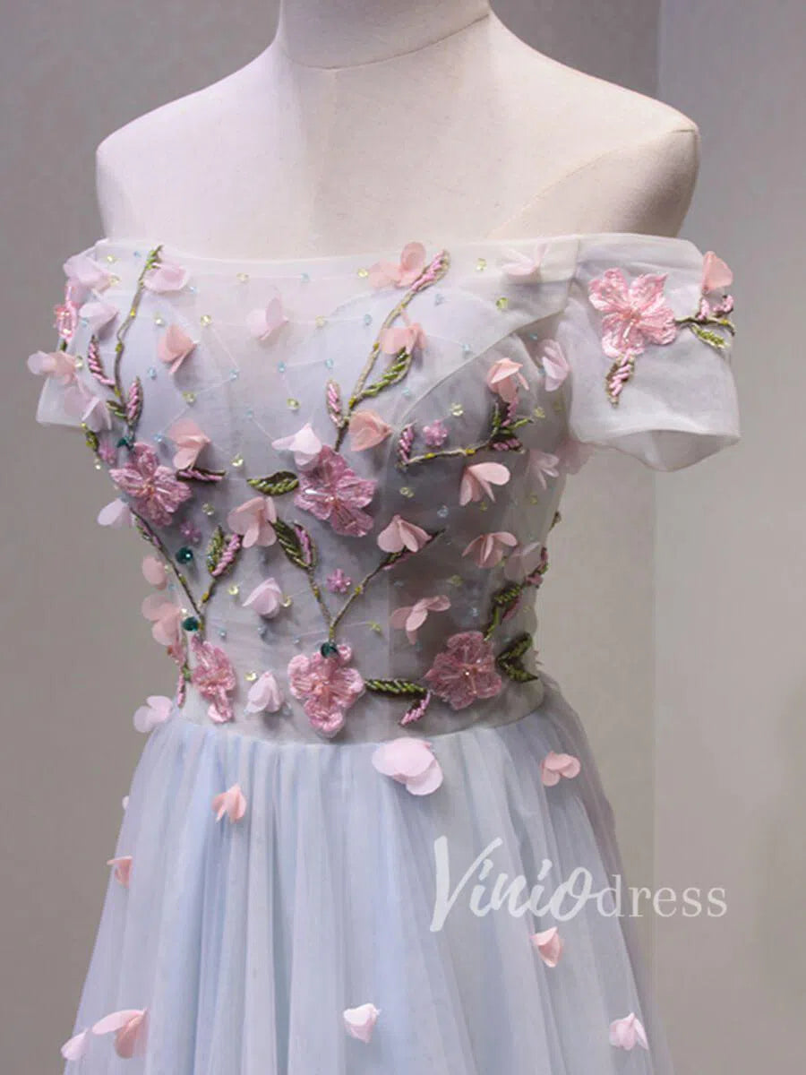 Prom Dress 2025 Off the Shoulder Floral Formal Dresses Cheap Prom Dress Long FD1049-unique prom dresses-As Picture-Custom Size-Viniodress