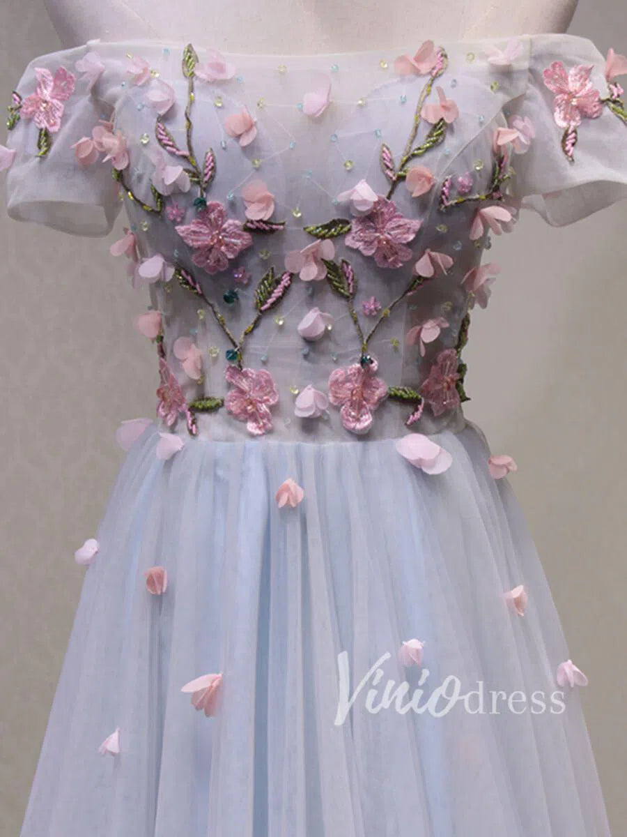 Prom Dress 2025 Off the Shoulder Floral Formal Dresses Cheap Prom Dress Long FD1049-unique prom dresses-As Picture-Custom Size-Viniodress