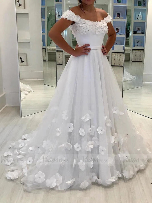 Off the Shoulder Cheap Floral Wedding Dresses Plus Size VW1304-wedding dresses-Viniodress-Ivory-Custom Size-Viniodress