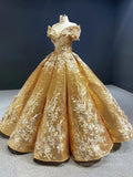 Off the Shoulder Gold Floral Quinceañera Dresses 66536C viniodress-Quinceanera Dresses-Viniodress-Viniodress