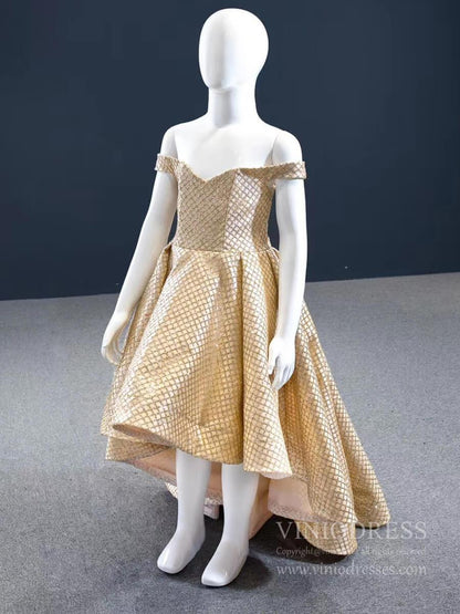 Off the Shoulder Gold Prom Dress for Little Girls FD1087C-Pageant Dresses for Kids 2025 -Viniodress-As Picture-Custom Size-