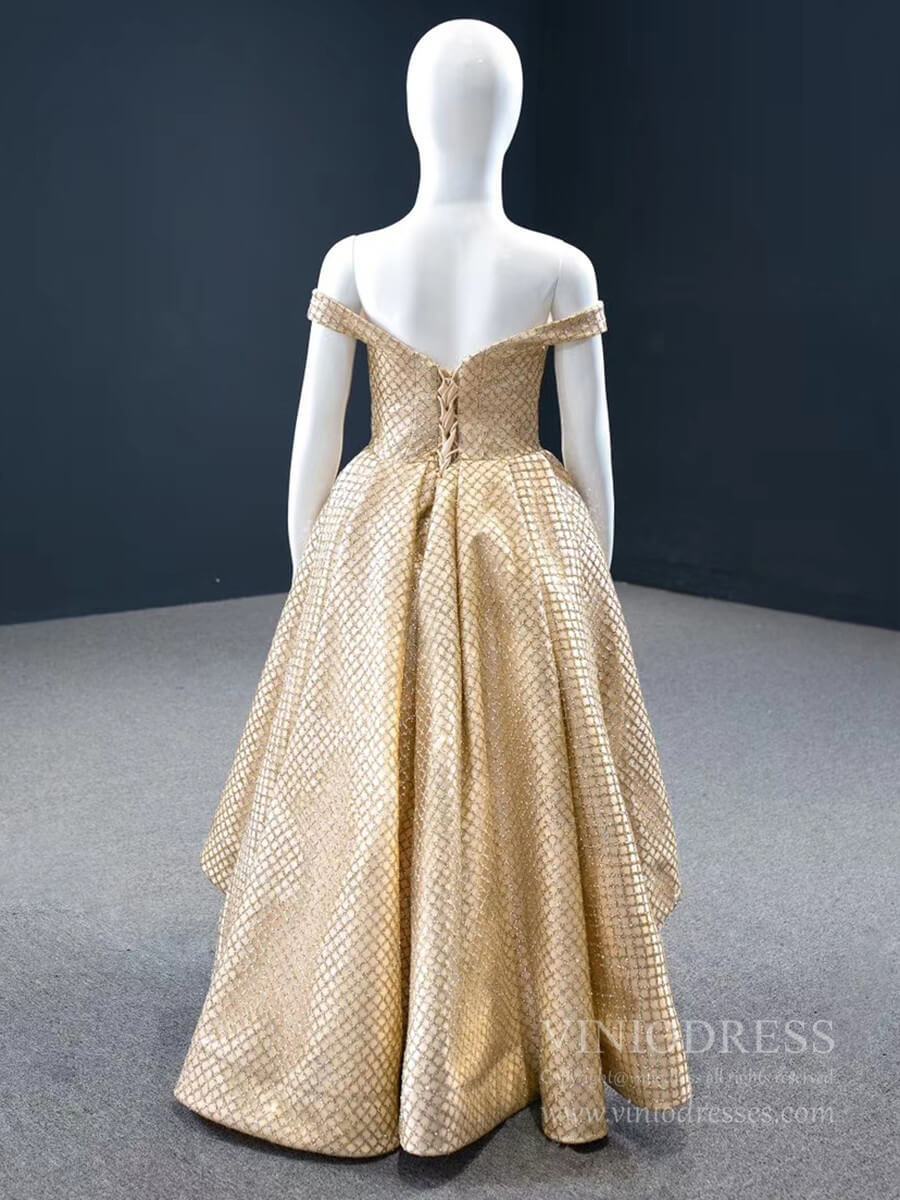 Off the Shoulder Gold Prom Dress for Little Girls FD1087C-Pageant Dresses for Kids 2025 -Viniodress-As Picture-Custom Size-