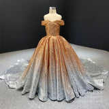 Off the Shoulder Gold Sequin Ball Gown for Child FD1959K-Girls Prom Dresses-Viniodress-Viniodress