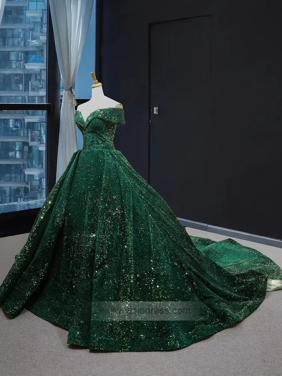 Off the Shoulder Green Prom Dresses Plus Size Vintage Ball Gowns 66742 viniodress-prom dresses-Viniodress-Viniodress