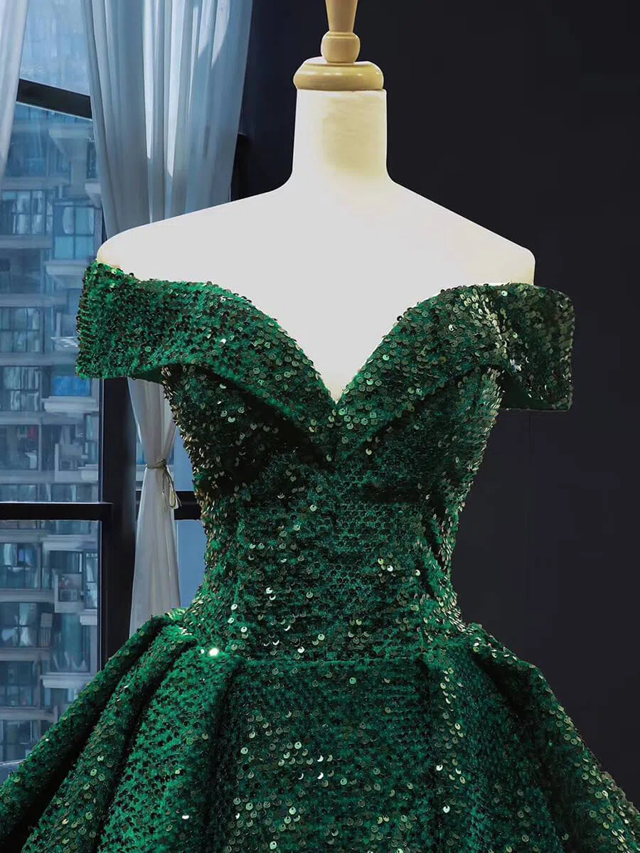 Off the Shoulder Green Prom Dresses Plus Size Vintage Ball Gowns 66742 viniodress-prom dresses-Viniodress-Viniodress