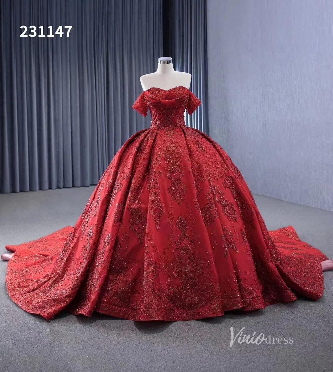 Off the Shoulder Green Wedding Gowns Champagne Quince Dresses 231147-Quinceanera Dresses 2025 -Viniodress-Burgundy-Custom Size-