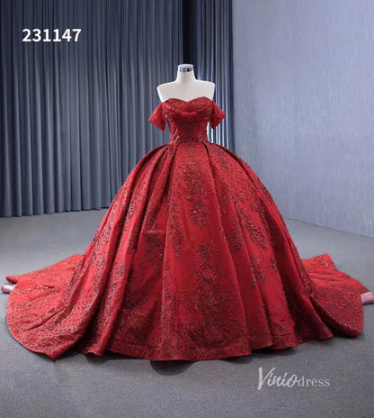 Off the Shoulder Green Wedding Gowns Champagne Quince Dresses 231147-Quinceanera Dresses 2025 -Viniodress-Burgundy-Custom Size-