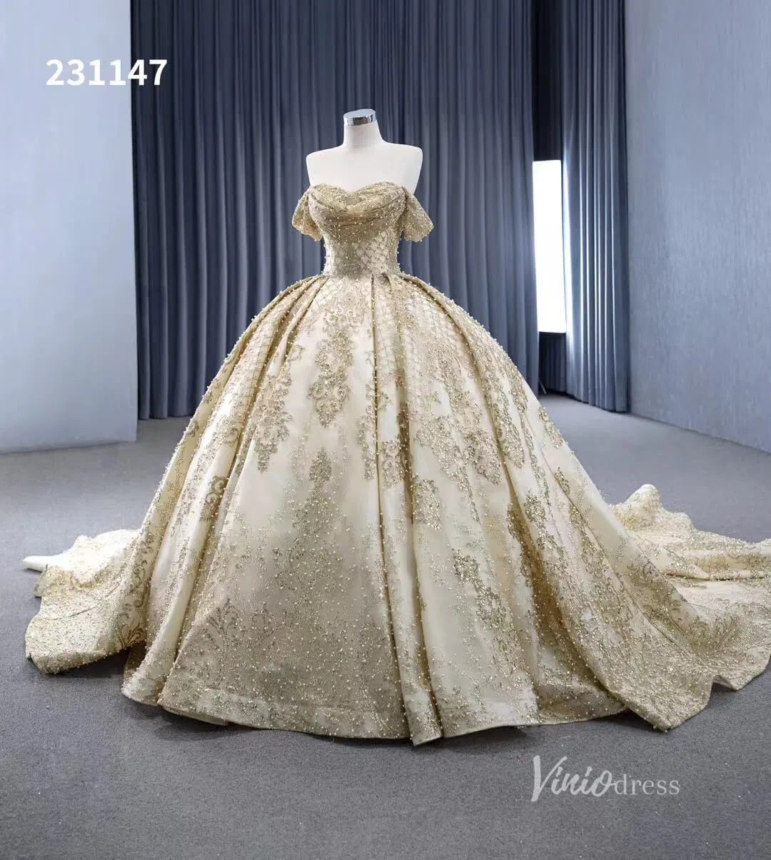 Off the Shoulder Green Wedding Gowns Champagne Quince Dresses 231147-Quinceanera Dresses 2025 -Viniodress-Green-Custom Size-