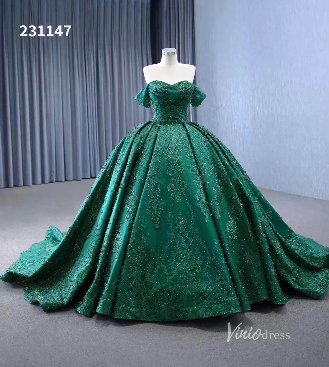 Off the Shoulder Green Wedding Gowns Champagne Quince Dresses 231147-Quinceanera Dresses 2025 -Viniodress-Green-Custom Size-